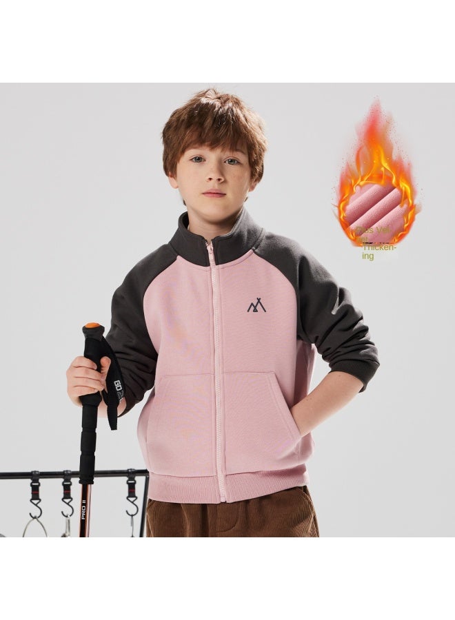 مكد 【بطانة من الفرو وسميك】 زي مدرسي أساسي للأطفال سترة ياقة واقفة للأولاد والبنات، ملابس خارجية ذات قلنسوة لمنتصف الطفولة في الخريف والشتاء - Image 3