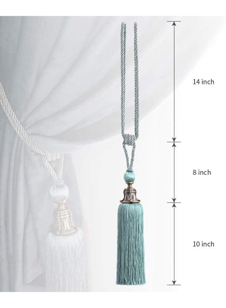 Melodieux Decorative Curtain Tiebacks Antique Tassels Holdbacks - Home Office Windows Drapery Fasteners Fringe Ropes, Set of 2 (Blue) - Image 2