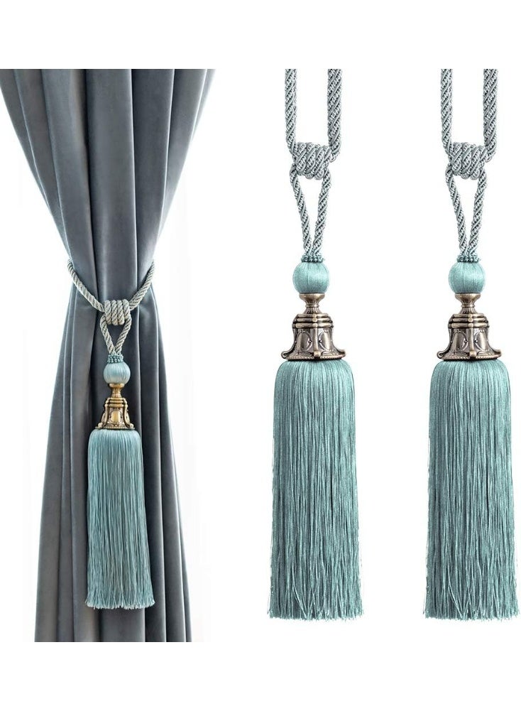 Melodieux Decorative Curtain Tiebacks Antique Tassels Holdbacks - Home Office Windows Drapery Fasteners Fringe Ropes, Set of 2 (Blue) - Image 1