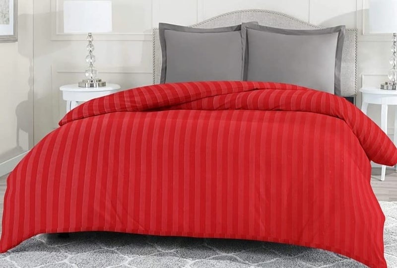 TURIYA 220 TC Glace Cotton Fabric1 Pc Double Bed Duvet Cover/ Rajai Cover Cum Dohar; 90x95 inches; Stripes Red - Image 1