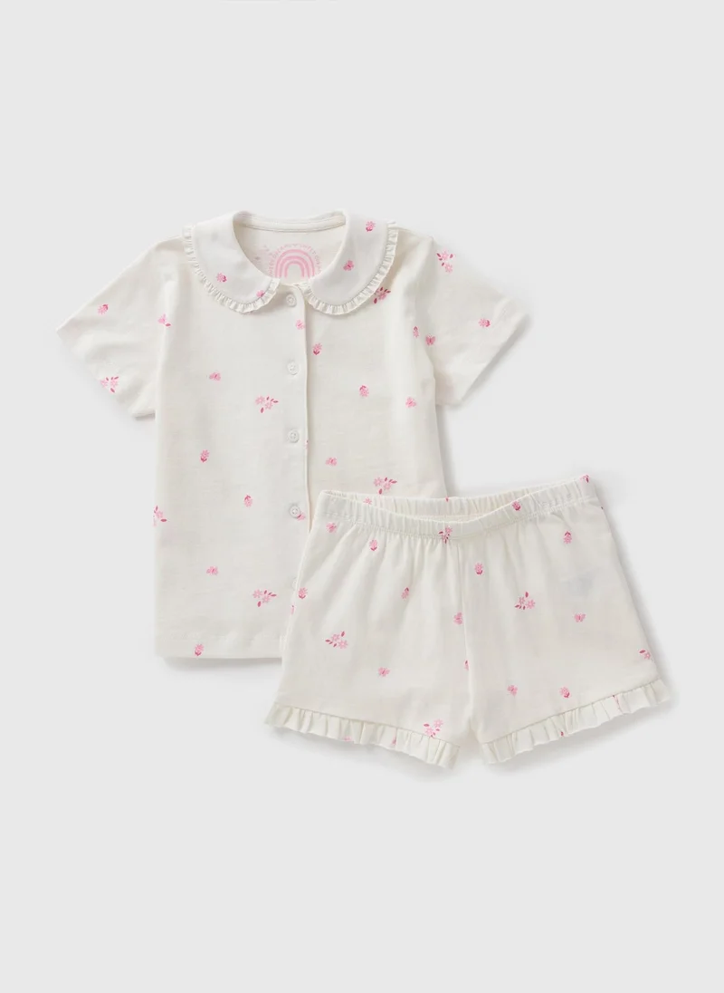 Matalan Girls Cream Floral Shortie Pyjama Set