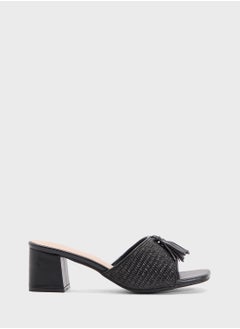 ELLA Rafia Tassel Detail Block Heel Sandal  - Image 1
