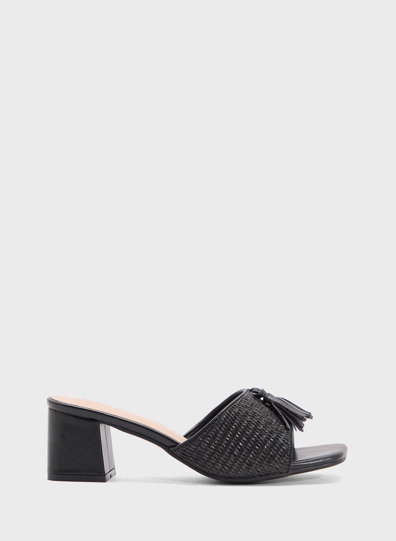 ELLA Rafia Tassel Detail Block Heel Sandal  - Image 1