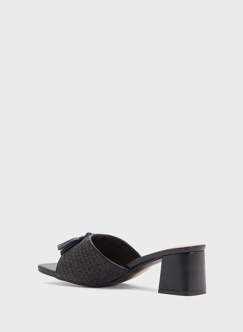 ELLA Rafia Tassel Detail Block Heel Sandal  - Image 3