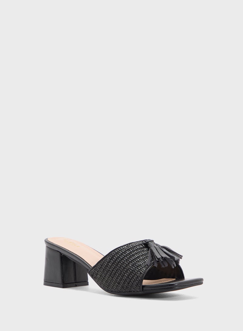 ELLA Rafia Tassel Detail Block Heel Sandal  - Image 2