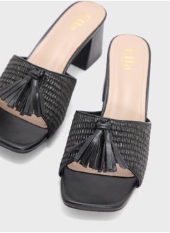 ELLA Rafia Tassel Detail Block Heel Sandal  - Image 4
