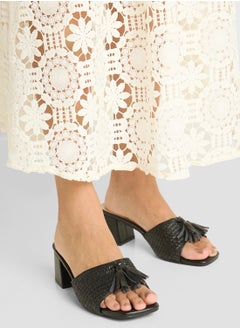 ELLA Rafia Tassel Detail Block Heel Sandal  - Image 5