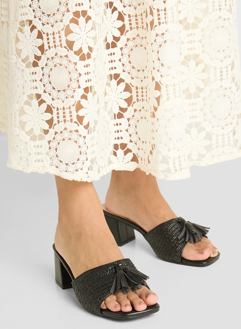 ELLA Rafia Tassel Detail Block Heel Sandal  - Image 5