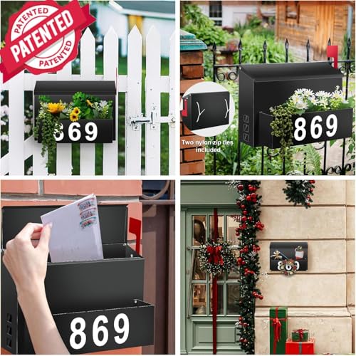 Pyoimmne Wall-Mount Mailbox with Flag, Large Capacity Mailboxes for Outside House with Planter & 3 Sets of 0-9 Mailbox Number Stickers, Galvanized Steel Rust-Proof Post Box Metal Mail Box, 13.8"W*9.8"H*3.9"D - Image 3