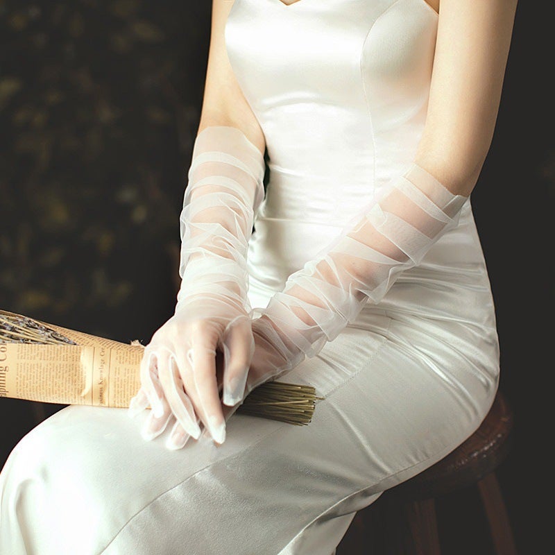 DIY Sheer Bridal Gloves in Black, White  Red Beige 