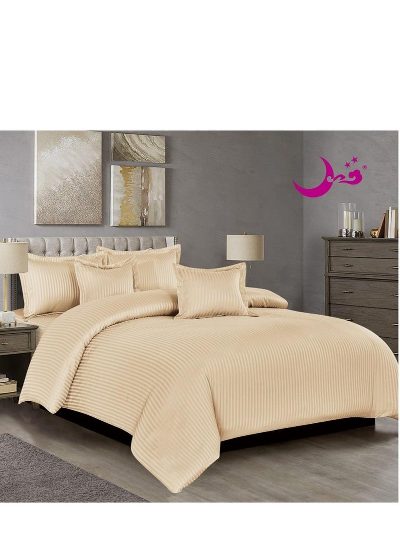 مون - طقم مفرش  سرير فندقي مخطط مقاس مفرد مكون من 4 قطع بيج - Image 1