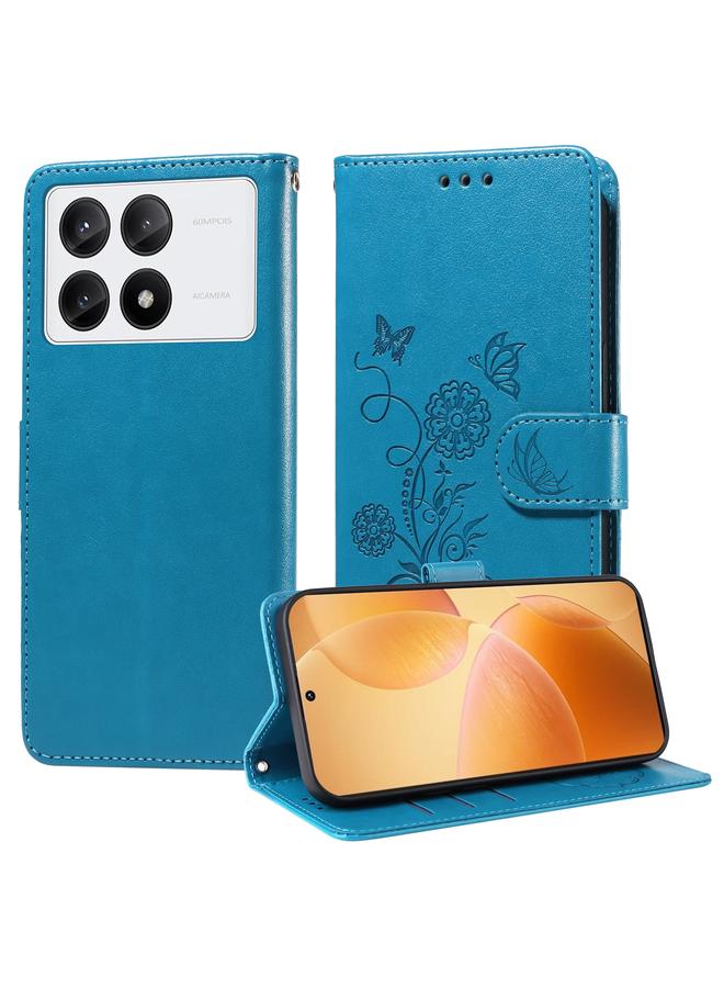 Case For Xiaomi Poco F6 Pro Embossed Butterfly Flowers Leather Phone Case