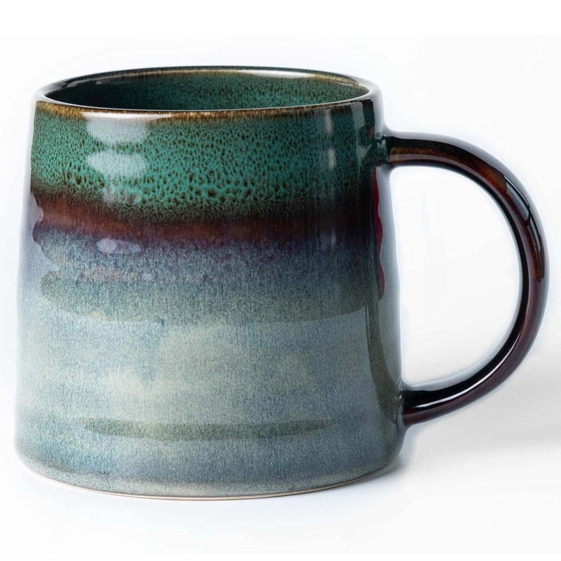 HYTYSKAR Large Ceramic Coffee Mugs Handmade Pottery Mug Tea Cups with Handle for Office and Home 16 oz Dishwasher and Microwave Safe Ink Green