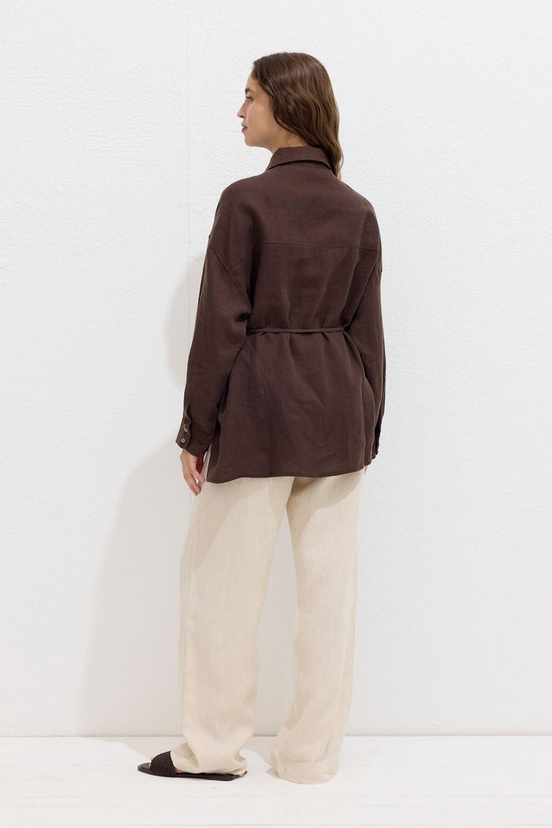 Manuka Casual Linen Trousers with Pockets Beige  - Image 4