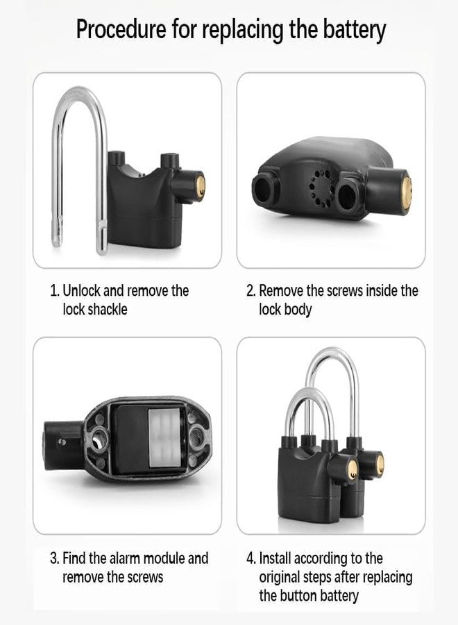 STARFLYER Door Alarm Pad Lock for Home Safety, Bike, Bicycle | Waterproof Anti Theft Motion Sensor Siren 110DBA Security Lock for Universal Use | Thickened Shackle Lock with 3 Keys - Black - Image 5