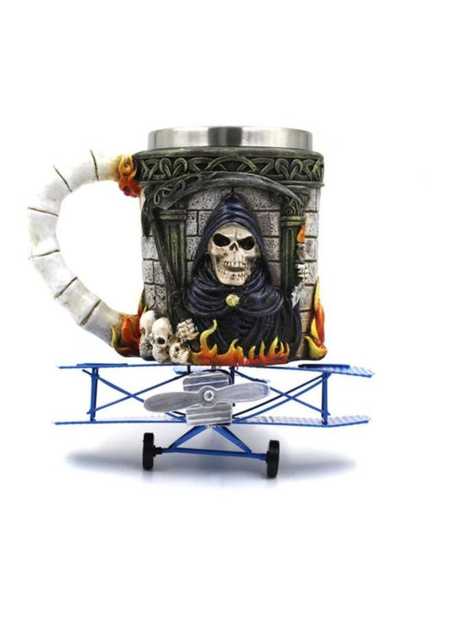 Voberry 3D Tankard Viking Skull Death Double Wall Coffee Mug Grey/Blue/White 16x10x12cm - Image 5