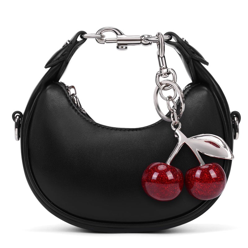 JQWSVE Small Top Handle Bags for Women Faux Leather Mini Purses Ladies Handbags Crescent Mini Crossbody Purse A01 Black