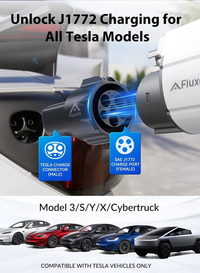 Fluxelle J1772 to Tesla Charger Adapter, Max 80A/250V for Tesla only, Tesla Charging Accessories, Connecting to SAE J1772 Charging Stations, Compatible with Tesla Model Y 3 X S Cybertruck - Image 3