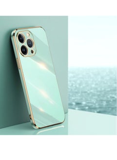 Generic Case For iPhone 13 Pro Straight 6D Plating Gold Edge TPU Shockproof Cover Mint Green  - Image 1