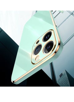 Generic Case For iPhone 13 Pro Straight 6D Plating Gold Edge TPU Shockproof Cover Mint Green  - Image 5
