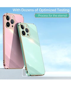 Generic Case For iPhone 13 Pro Straight 6D Plating Gold Edge TPU Shockproof Cover Mint Green  - Image 2