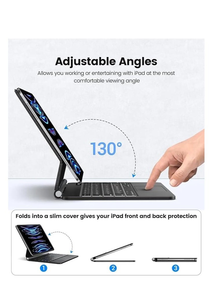 Generic - Arabic and English Magic Keyboard For Ipad 10th Generation 2022 10.9 Inch Magnetic Back Cover Smart Trackpad Backlit Keyboard Wireless Keyboard Case - Image 1