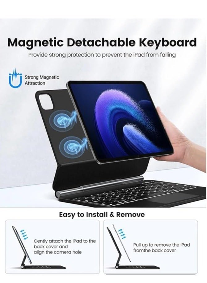 Generic - Arabic and English Magic Keyboard For Ipad 10th Generation 2022 10.9 Inch Magnetic Back Cover Smart Trackpad Backlit Keyboard Wireless Keyboard Case - Image 1