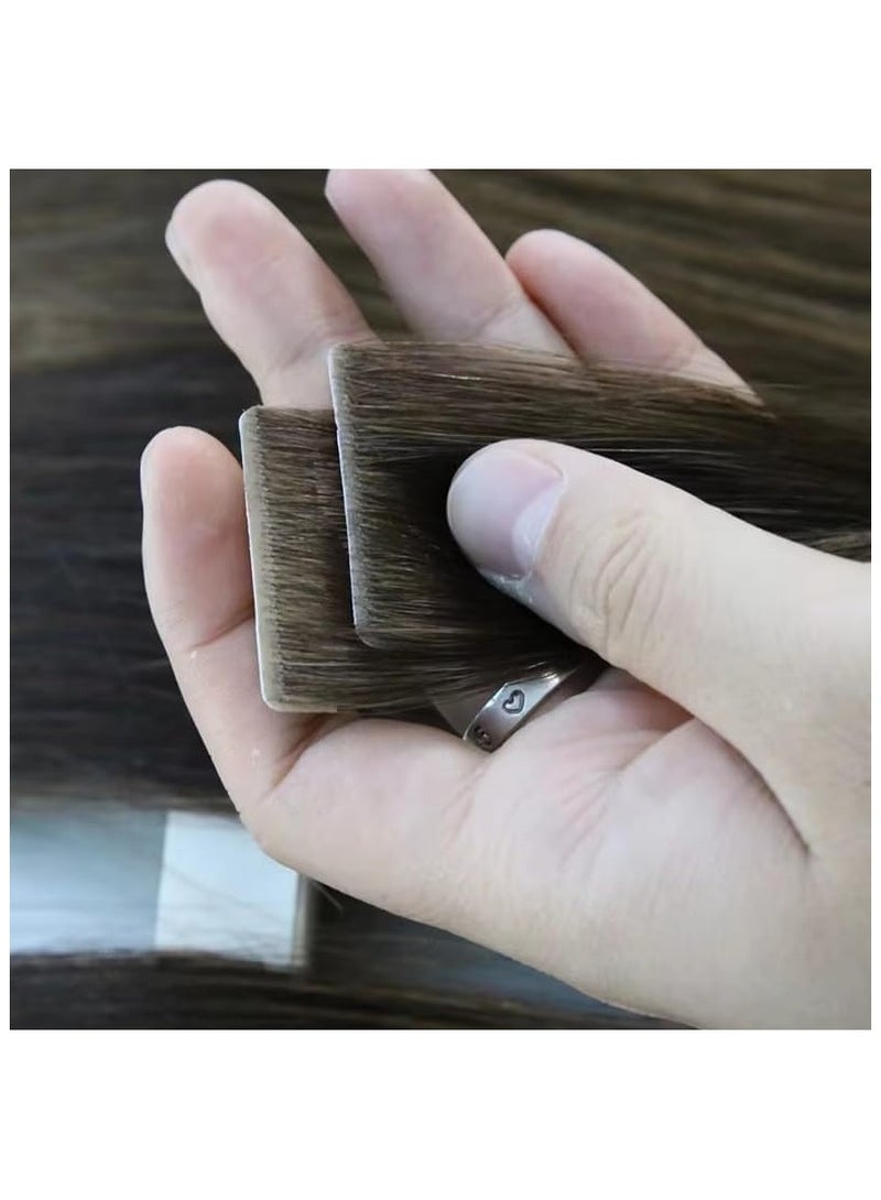 Estelle شعر مستعار خفي بدون seams من شعر إنساني كامل ريمي، ناعم ومستقيم، لاصق مزدوج الجوانب، شعر طبيعي مع حقن (أسود طبيعي، 18 بوصة) - Image 2