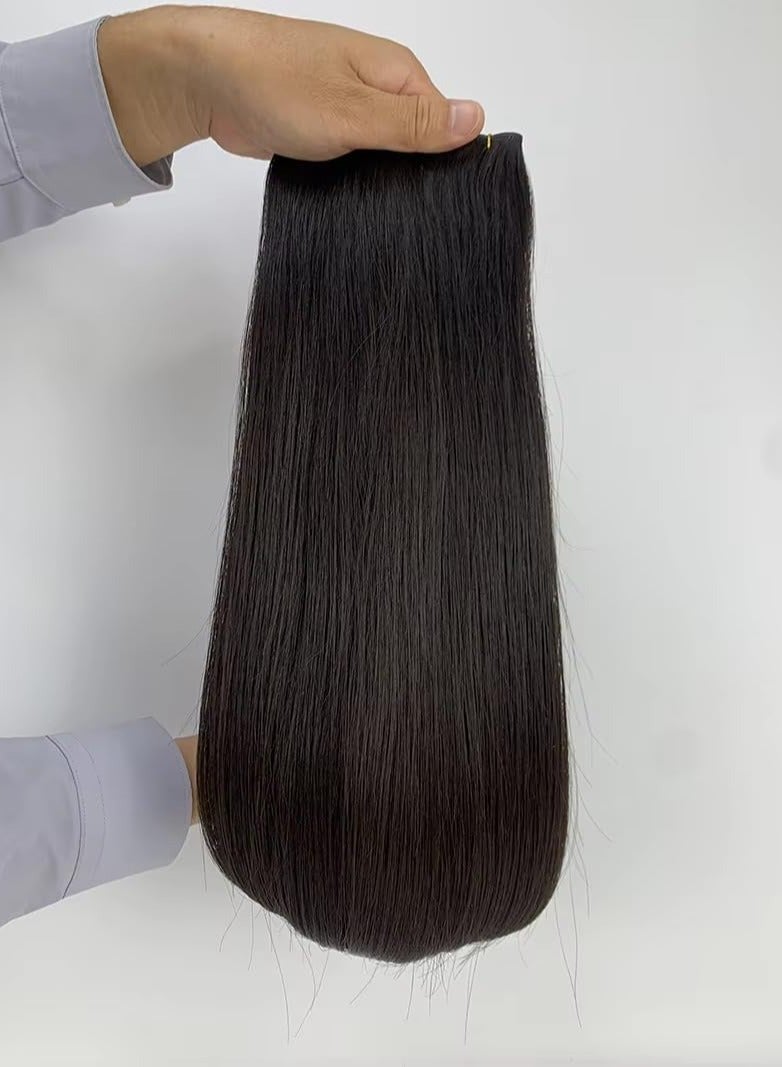 Estelle شعر مستعار خفي بدون seams من شعر إنساني كامل ريمي، ناعم ومستقيم، لاصق مزدوج الجوانب، شعر طبيعي مع حقن (أسود طبيعي، 18 بوصة) - Image 3