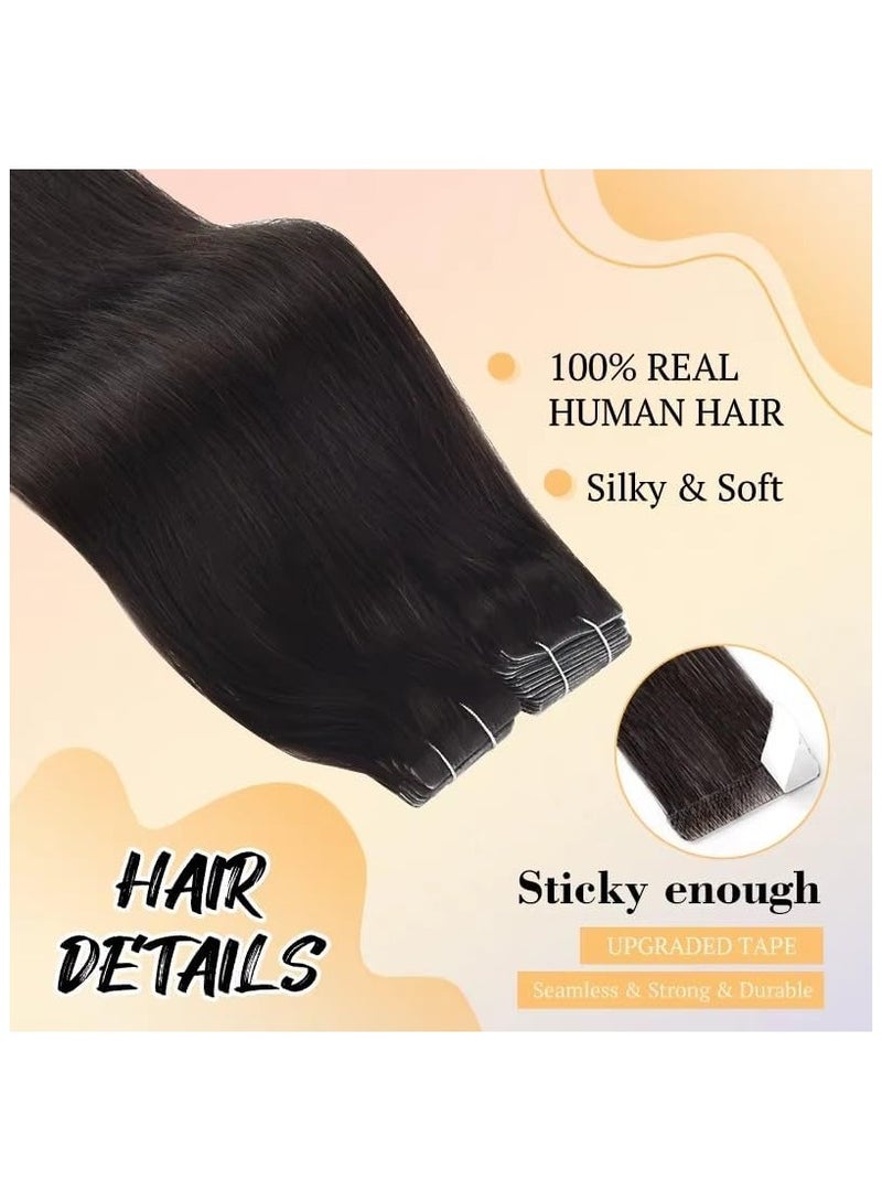 Estelle شعر مستعار خفي بدون seams من شعر إنساني كامل ريمي، ناعم ومستقيم، لاصق مزدوج الجوانب، شعر طبيعي مع حقن (أسود طبيعي، 18 بوصة) - Image 4