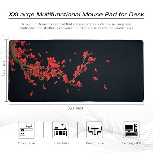 GMKWTL Large Gaming Mouse Pad for Desk Black Plum Blossoms XXL Mouse Pad 354x157 Inch Waterproof NonSlip Rubber Base - Image 3