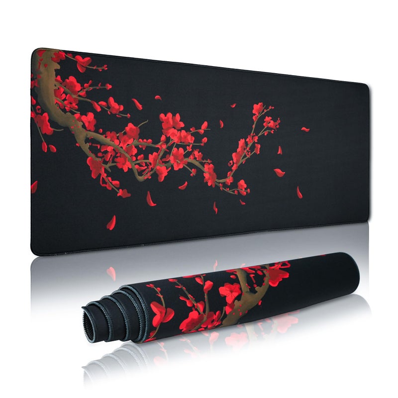 GMKWTL Large Gaming Mouse Pad for Desk Black Plum Blossoms XXL Mouse Pad 354x157 Inch Waterproof NonSlip Rubber Base - Image 2