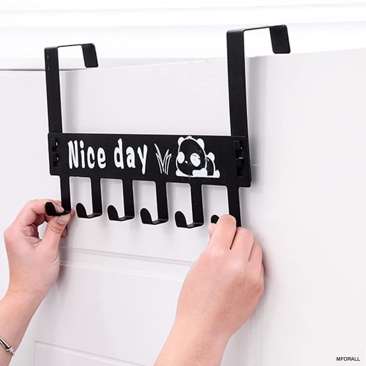 Mforall Heavy-Duty Over Door Hook Carben Steel | Nice Day Print Hook | Cloth Hanger for Door | Removable Door Hook | Towel Hanger Bathroom Door | Black !! 6 Hooks !! - Image 1