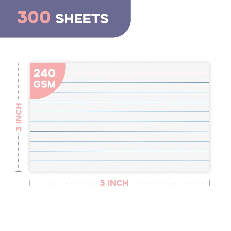 Goefun 240GSM/90LB Heavy Weight White Index Cards 3x5 Lined 300 Pack - Image 2