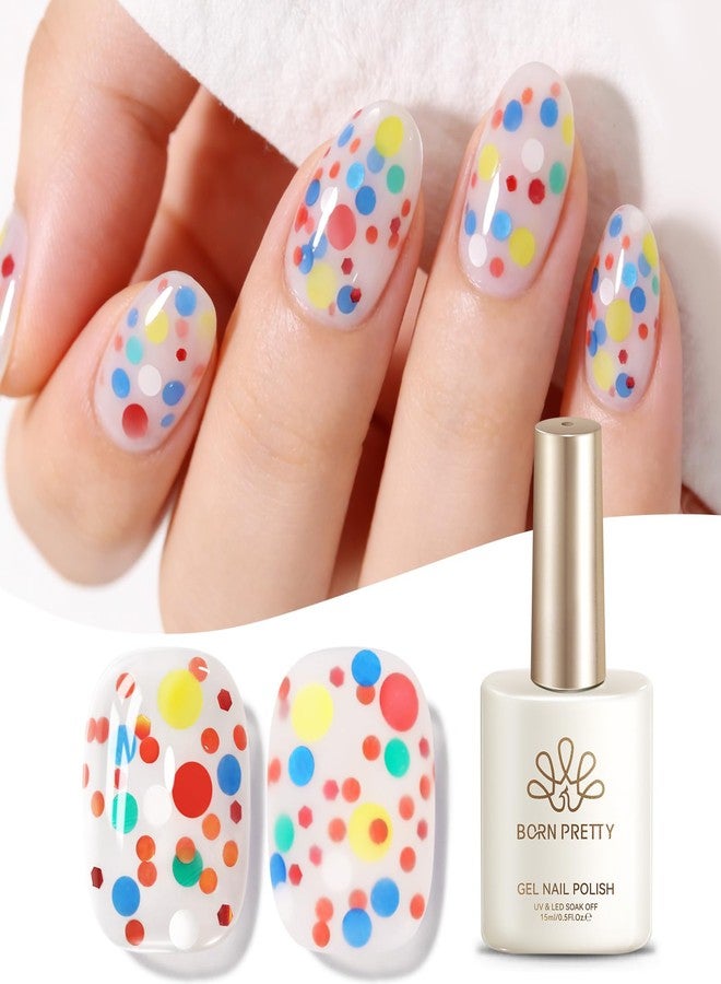 Born Pretty Jelly Milky White Glitter Gel Polish Colorful Polka Dot Sequins - Image 4