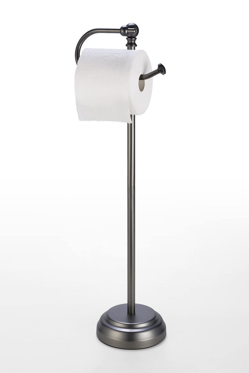 SunnyPoint Classic Bathroom Free Standing Toilet Tissue Paper Roll Holder Stand (Black Nickel) - Image 1