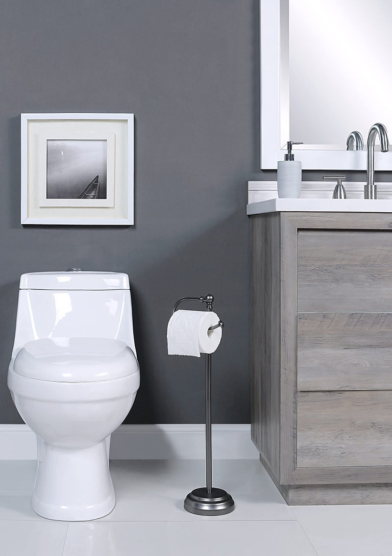 SunnyPoint Classic Bathroom Free Standing Toilet Tissue Paper Roll Holder Stand (Black Nickel) - Image 3