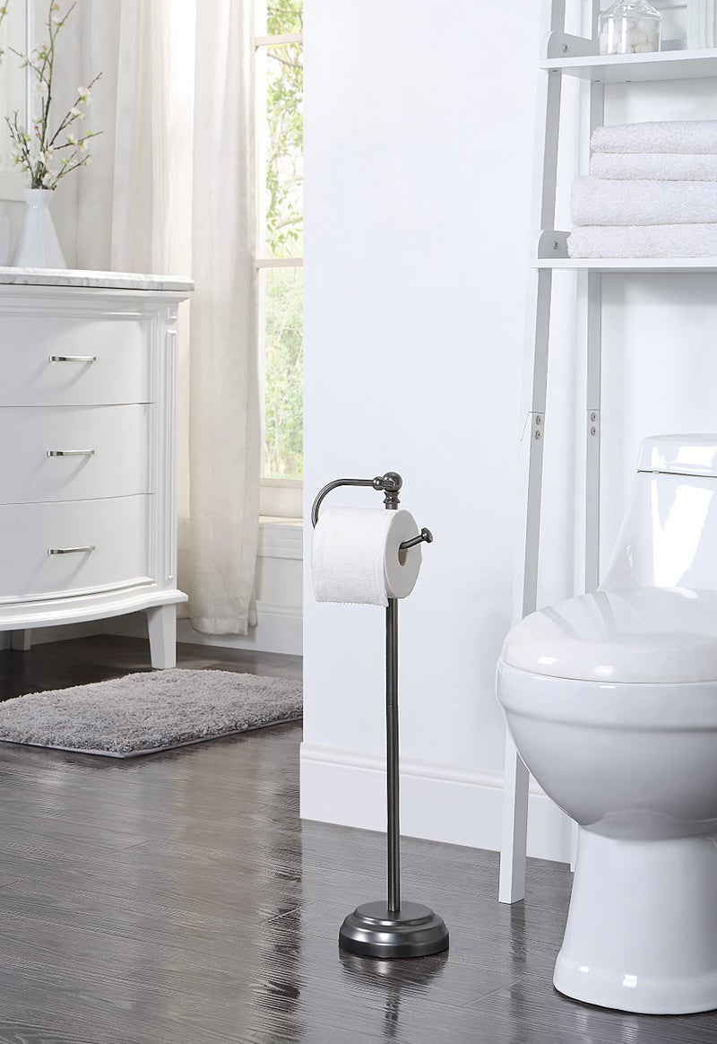SunnyPoint Classic Bathroom Free Standing Toilet Tissue Paper Roll Holder Stand (Black Nickel) - Image 2