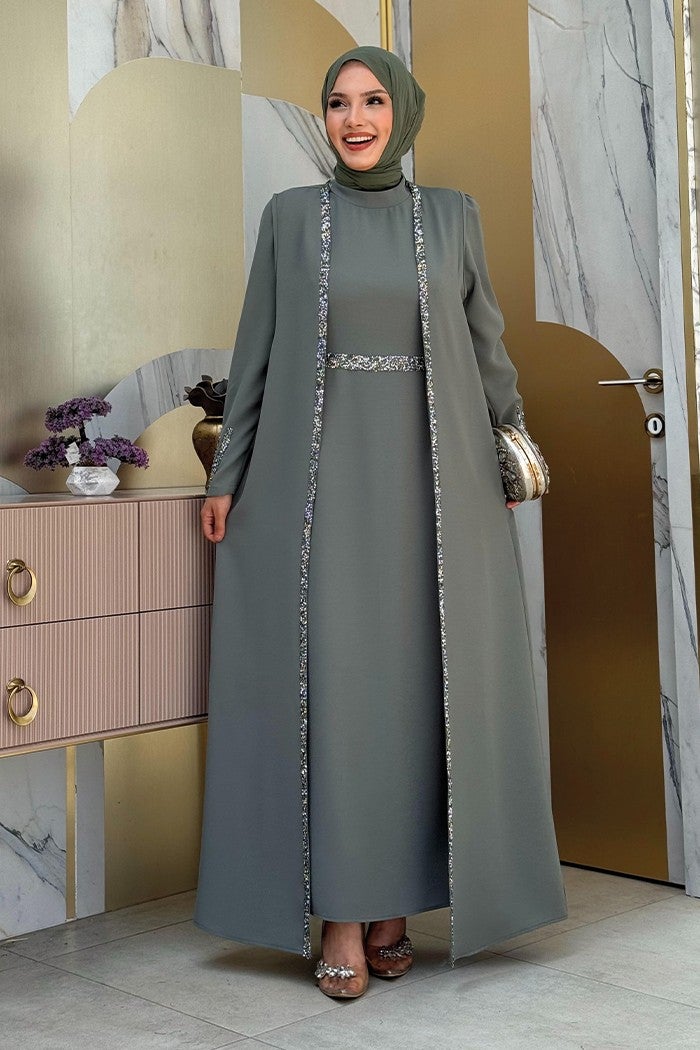Bym Fashion Stone Embroidery Detailed Vest Dress Set 3838 Mint  - Image 1