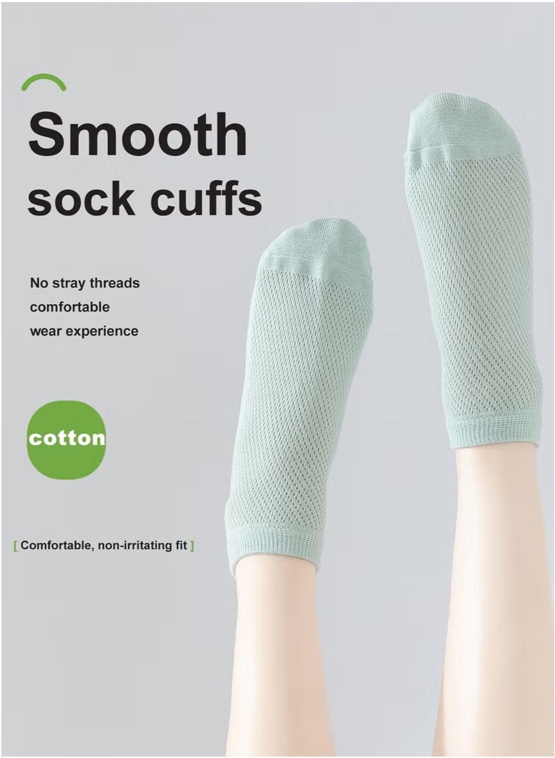 infino Women's breathable cotton mesh socks ultra-thin antibacterial deodorant sweat-absorbent cool boneless socks short socks light and comfortable suitable for spring and summer - 5 pairs of multi-color  - Image 5