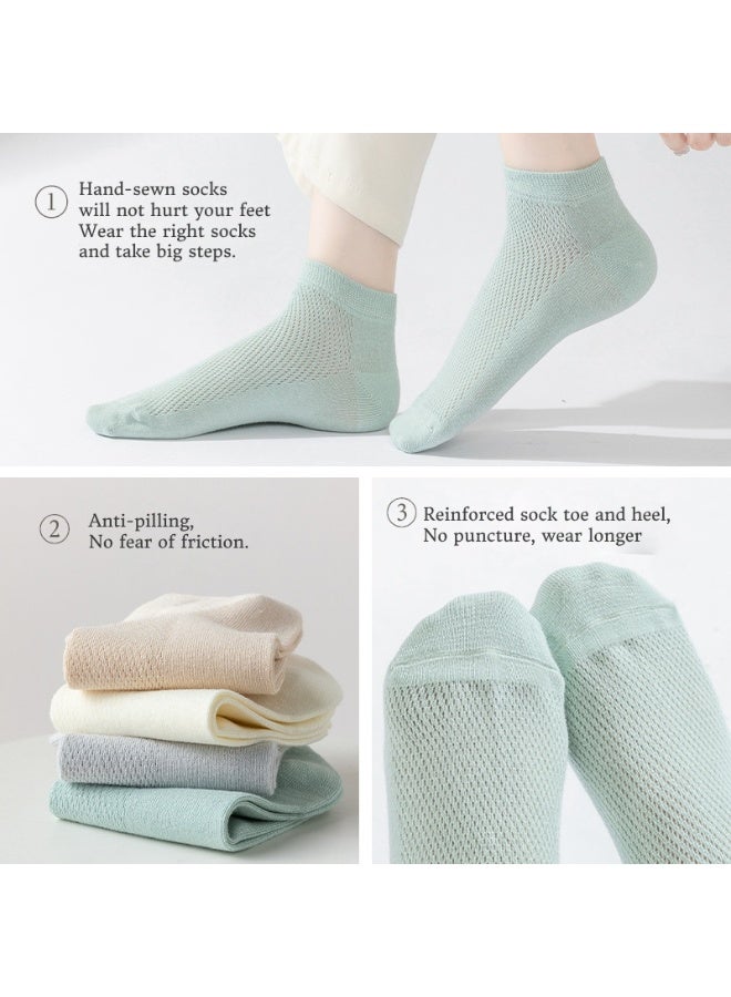 infino Women's breathable cotton mesh socks ultra-thin antibacterial deodorant sweat-absorbent cool boneless socks short socks light and comfortable suitable for spring and summer - 5 pairs of multi-color  - Image 3