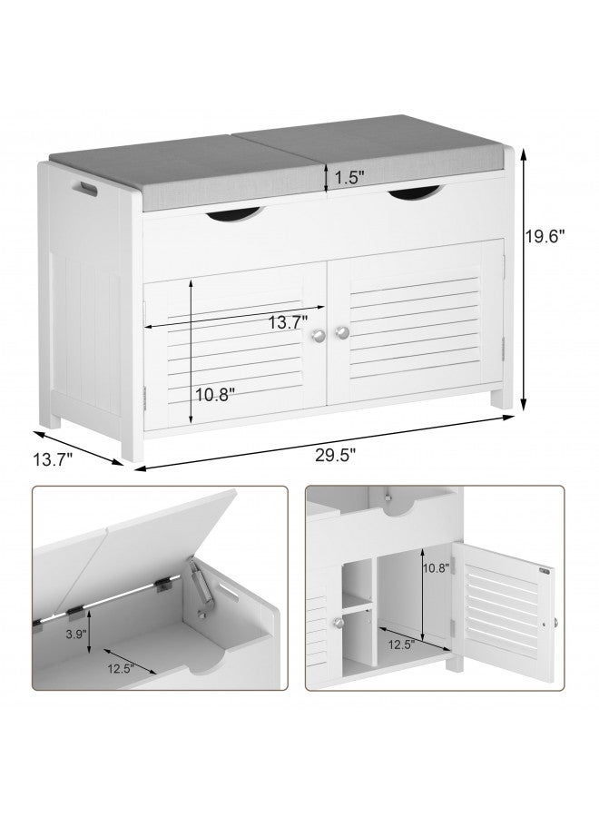 choochoo ChooChoo Shoe Storage Bench with Lift Top Storage, Entryway Bench with 2 Cushioned Seats, 3 Compartments, Adjustable Shelf, Shoe Cabinet with Hidden Storage for Entryway, Bedroom, Living Room, White  - Image 2