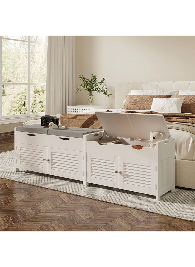 choochoo ChooChoo Shoe Storage Bench with Lift Top Storage, Entryway Bench with 2 Cushioned Seats, 3 Compartments, Adjustable Shelf, Shoe Cabinet with Hidden Storage for Entryway, Bedroom, Living Room, White  - Image 5