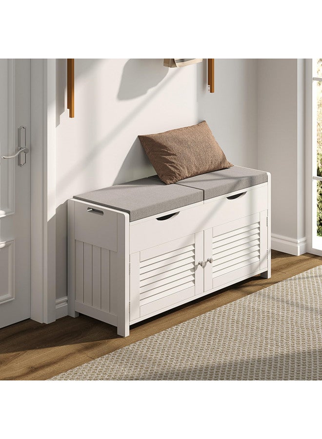 choochoo ChooChoo Shoe Storage Bench with Lift Top Storage, Entryway Bench with 2 Cushioned Seats, 3 Compartments, Adjustable Shelf, Shoe Cabinet with Hidden Storage for Entryway, Bedroom, Living Room, White  - Image 1