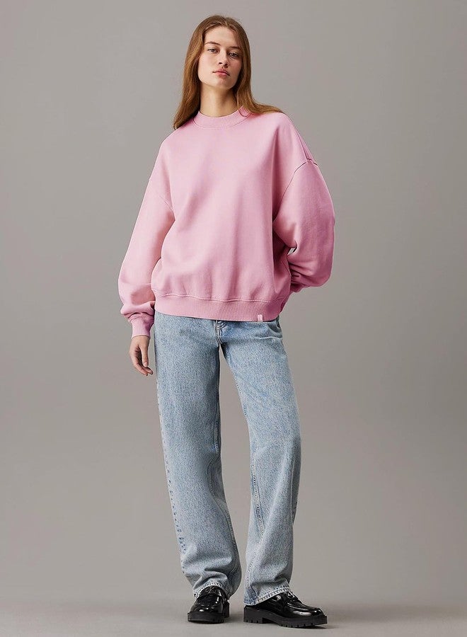 KOTTY Women's Fleece Sweatshirt Solid Pattern with Classic Round Neck(Pink,XL) - Image 4