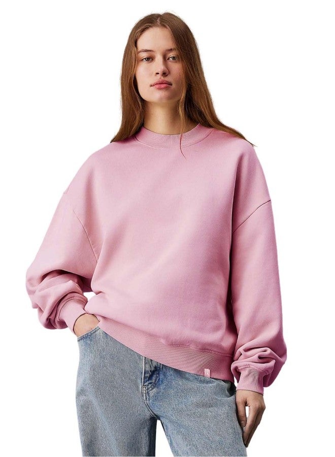 KOTTY Women's Fleece Sweatshirt Solid Pattern with Classic Round Neck(Pink,XL) - Image 1