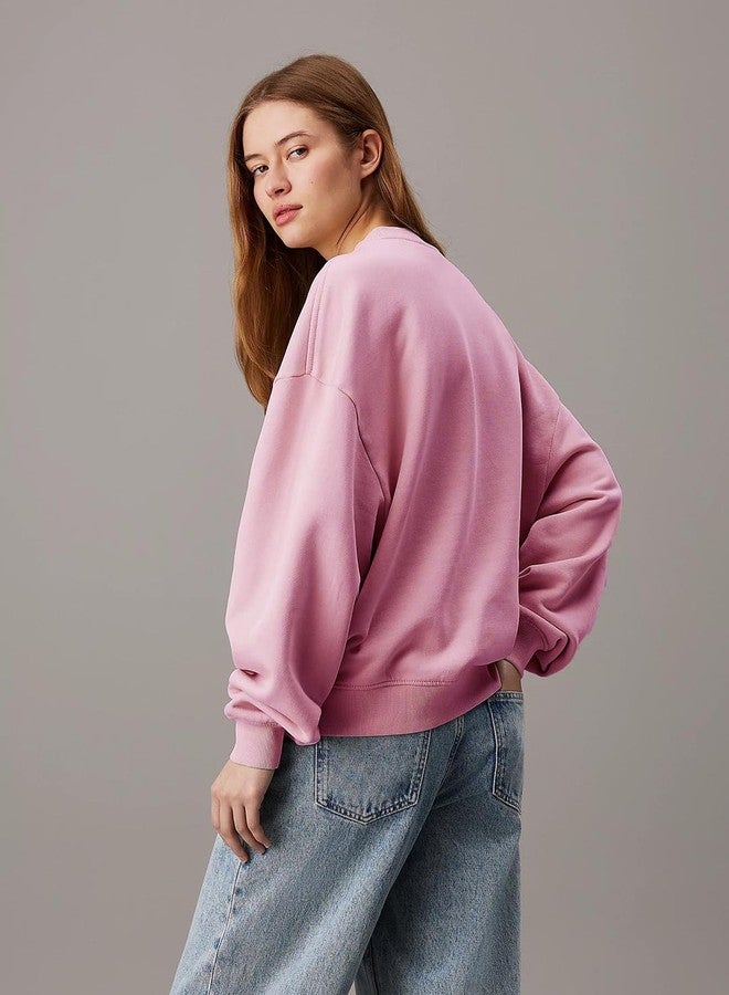 KOTTY Women's Fleece Sweatshirt Solid Pattern with Classic Round Neck(Pink,XL) - Image 2