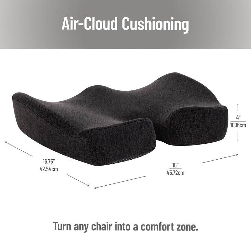 مايند ريدر وسادة مقعد رغوة الذاكرة من قارئ العقل، تقنية Air-Cloud، تخفيف الضغط المريح للمكتب والسيارة وأكثر، تخفف آلام الورك وعظم الذنب والعصعص وعرق النسا، 18 بوصة طول × 16.75 بوصة عرض × 4 بوصة ارتفاع، أ��ود - Image 3