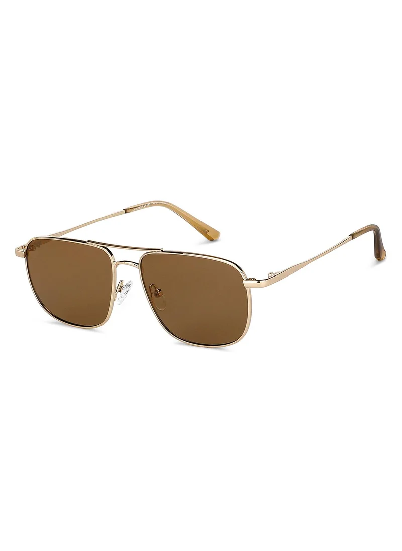 فينسينت تشيس Vincent Chase By Lenskart | Gold Brown Full Rim Square Branded Latest and Stylish Sunglasses | Polarized and 100% UV Protected | Men & Women | Small | VC S13115