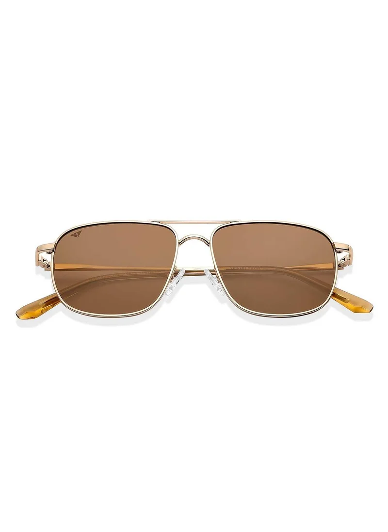 فينسينت تشيس Vincent Chase By Lenskart | Gold Brown Full Rim Square Branded Latest and Stylish Sunglasses | Polarized and 100% UV Protected | Men & Women | Small | VC S13115